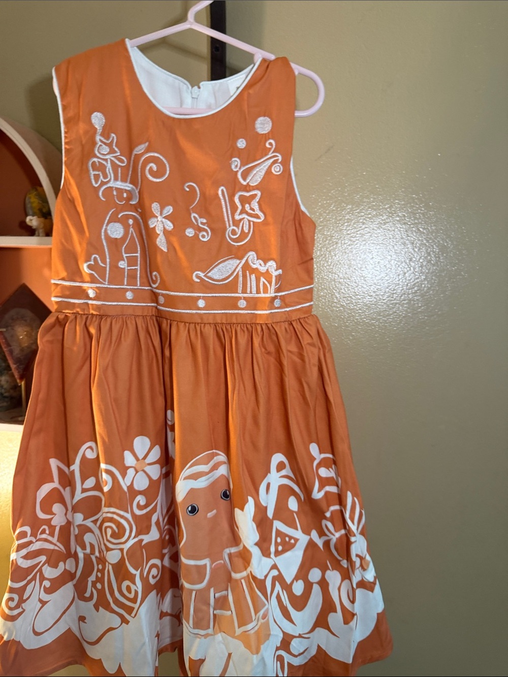Orange & White Sleeveless Embroidered Cotton Dress